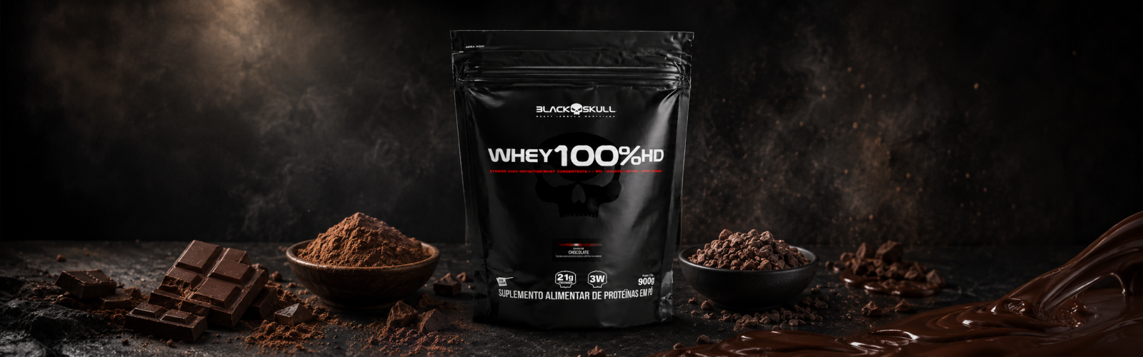 Whey Protein 100% Refil Black Skull - 900g | Sabor Chocolate