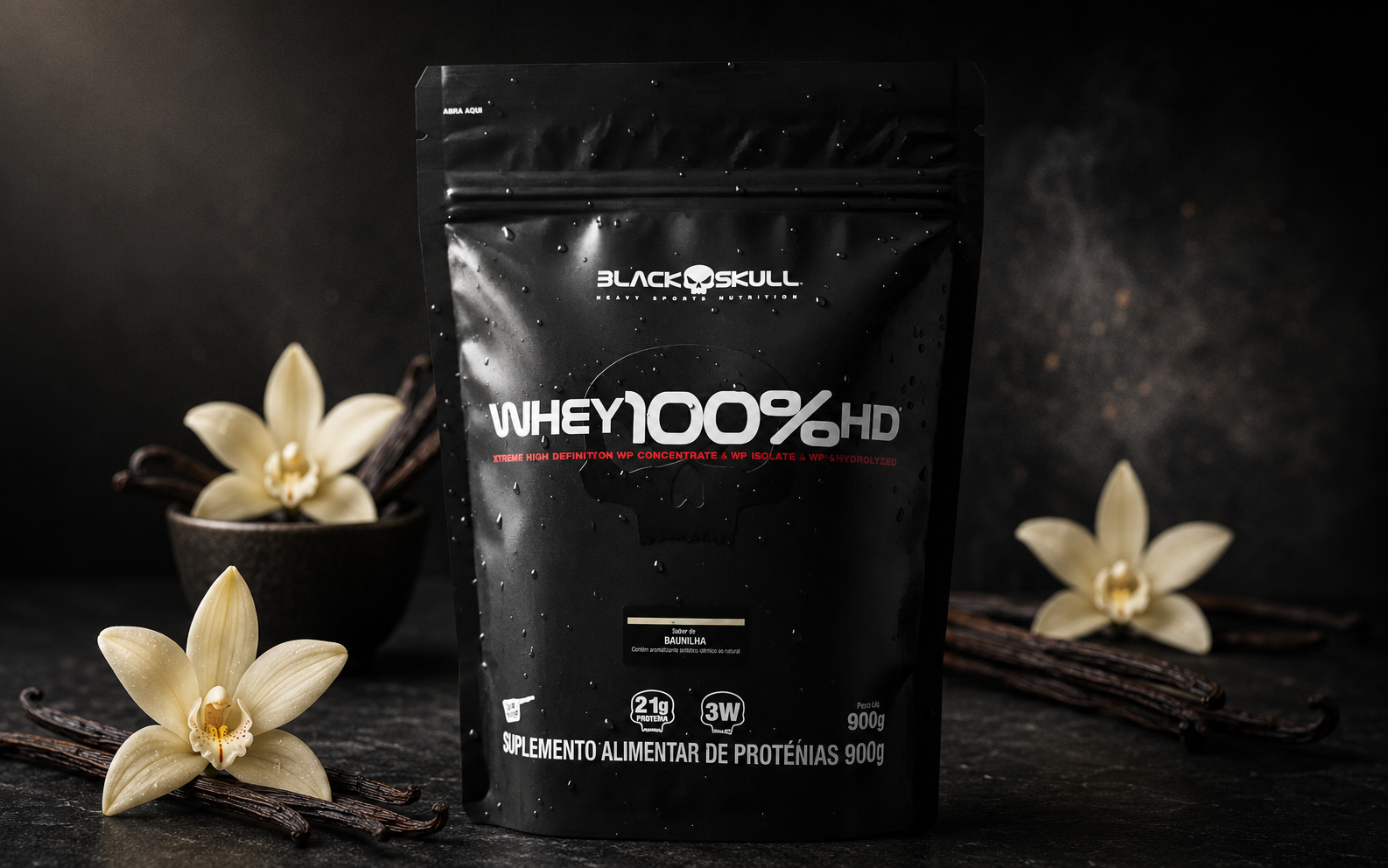 Whey 100% Refil Black Skull - 900g | Sabor Baunilha
